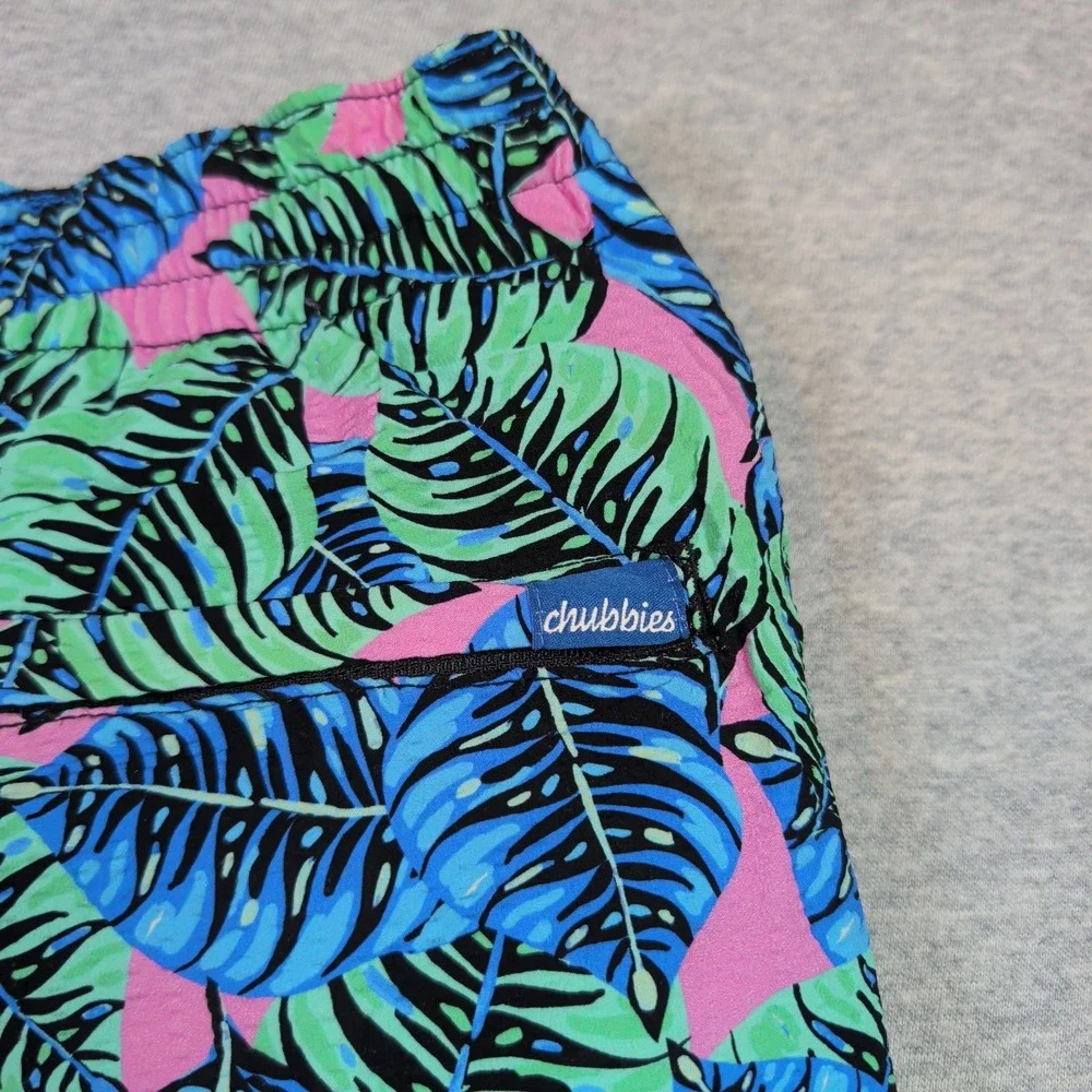 Chubbies Mens XL Swim Trunks Tropical Palm Leaf Blue Green Pink 5.5 Inseam